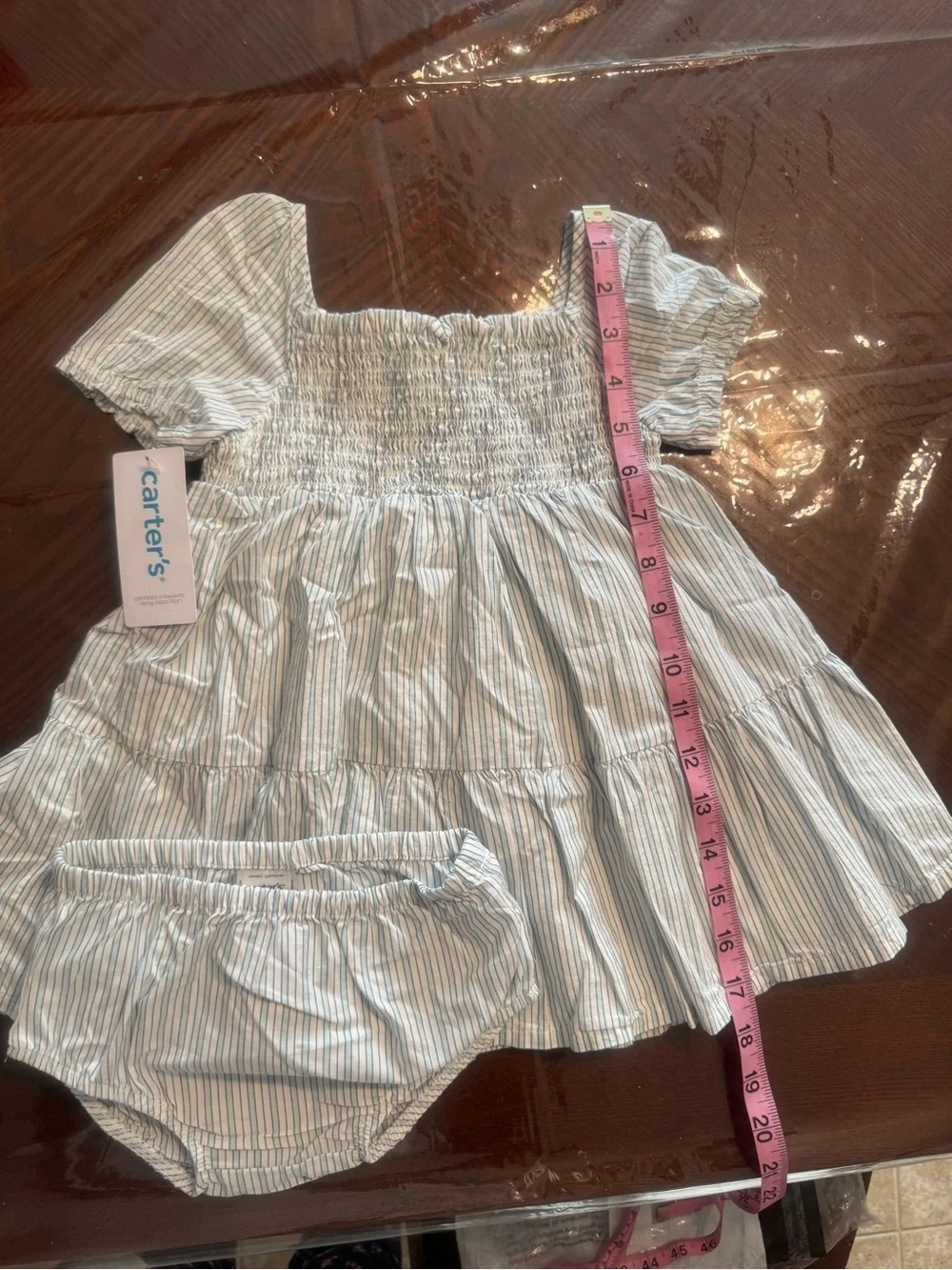 Carter's Blue & White Striped Smocked Dress with Bloomers